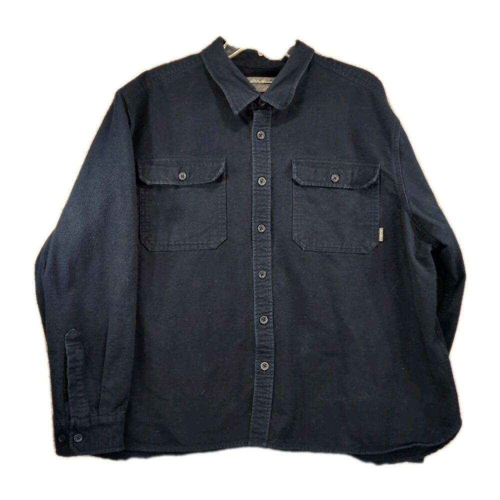 Eddie Bauer Double Brushed Chamois Shirt XL Navy Blue 100% Cotton Flannel Button